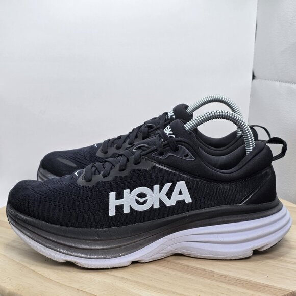 Hoka One Bondi Shoes Womens Size 7.5 Black Sneakers Running Athletic White - Picture 1 of 9